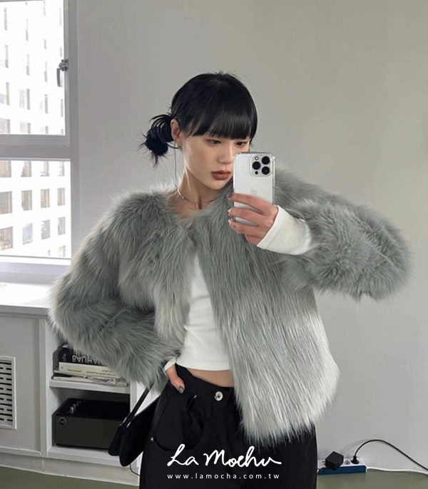 無領毛毛外套